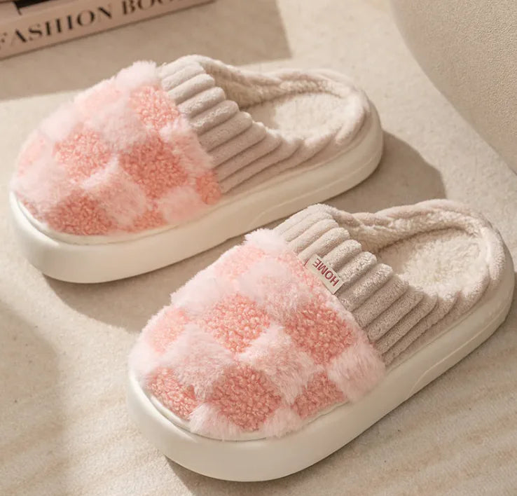 Plaid Plush Slippers - Snuggle Up