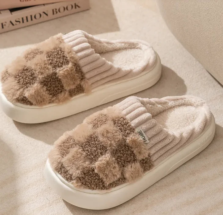 Plaid Plush Slippers - Snuggle Up